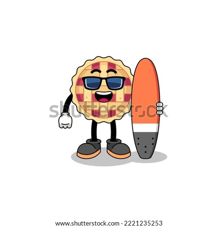 Mascot cartoon of apple pie as a surfer , character design