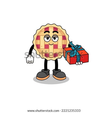 apple pie mascot illustration giving a gift , character design