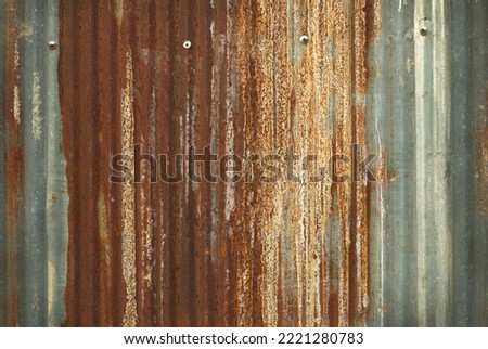 Old zinc wall texture background, rusty on galvanized metal panel sheeting.