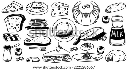Hand drawing of europe food set isolated on white background.