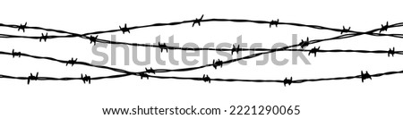 Barbwire fence background. Hand drawn vector illustration in sketch style. Design element for military, security, prison, slavery concepts Royalty-Free Stock Photo #2221290065