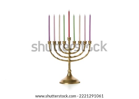 Сoncept of Jewish holiday, Hanukkah, Hanukkah accessories, isolated on white background Royalty-Free Stock Photo #2221291061