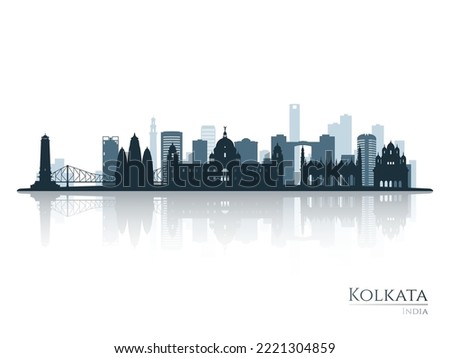 Kolkata skyline silhouette with reflection. Landscape Kolkata, India. Vector illustration. Royalty-Free Stock Photo #2221304859