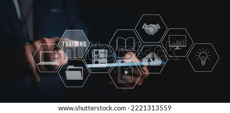 E-learning and Training Online skill development with icons of online webinar, e-learning, education, seminar. Personal Development and Professional growth. copy space.