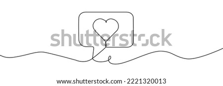 Continuous line speech bubbles drawing.Simple one line bubble chat with a heart .Talk bubbles one line drawing.Speech clouds with a like continuous line.