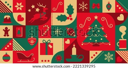 Christmas background with festive abstract icons, seamless pattern