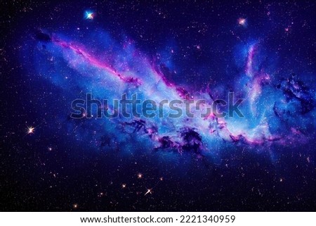 Abstract glowing space stars of milky way galaxy background. Twinkling brightly nebula in deep universe fractal pattern. Science fiction and cyberlink technology concept