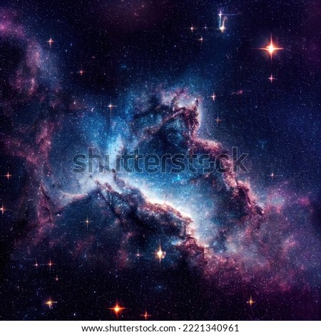 Outer space scene with glowing huge nebula galaxy background. Deep mysterious universe filled young stars cosmic wallpaper Royalty-Free Stock Photo #2221340961
