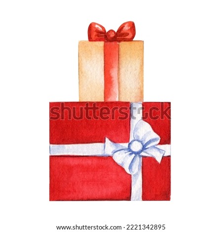Christmas gifts on isolated white background, watercolor illustration