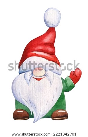 Christmas gnome on isolated white background, watercolor illustration