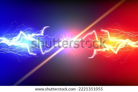 Versus banner with fire sparkling and lightning strikes, isolated on red and blue background, easy to edit. Vector illustration. Royalty-Free Stock Photo #2221351055
