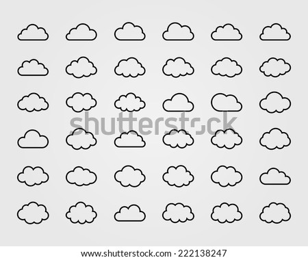 Big vector set of thirty-six cloud shapes, cloud icons for web and app, for cloud computing and so on