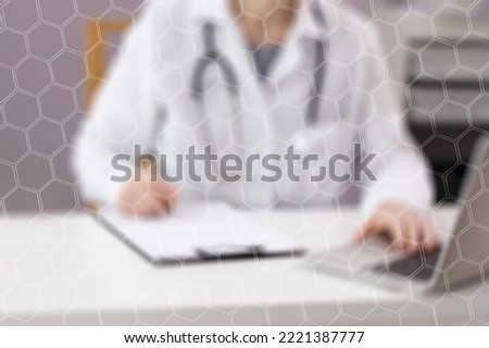 Defocus medical background with a doctor in the background. Abstract medical background with polygon background and copy space.