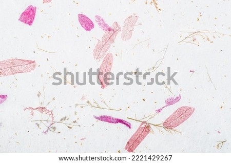Recycled flower and leaf paper or mulberry paper texture as background.