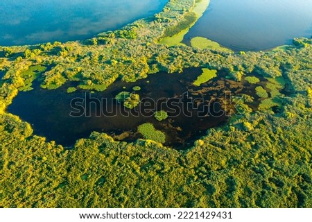 Aerial view of Danube Delta. Beautiful aerial landscape with the lakes and rivers from Danube Delta in Romania.