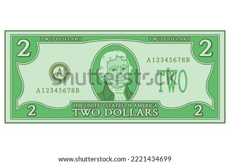 US Two dollar bill. Vector illustration.