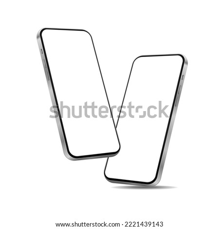 Smartphones mockup, Isolated mobile phone with blank screen frame template on white background.