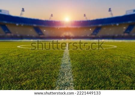 textured soccer game field - center, midfield Royalty-Free Stock Photo #2221449133