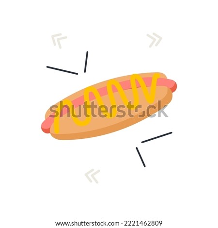 Hot dog with mustard. Colorful vector cartoon style. Fastfood vector clipart.
