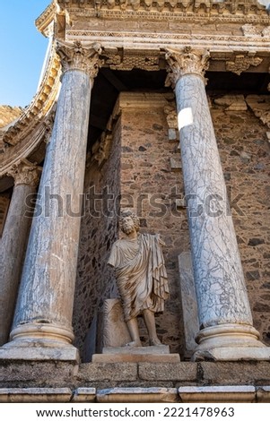 Roman Amphitheatre in Merida, Augusta Emerita in Extremadura, Spain. Roman City - Temples, Theatres, Monuments, Sculptures and Arenas Royalty-Free Stock Photo #2221478963