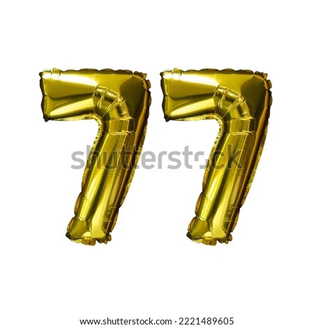 77 Golden number helium balloons isolated background. Realistic foil and latex balloons. design elements for party, event, birthday, anniversary and wedding.