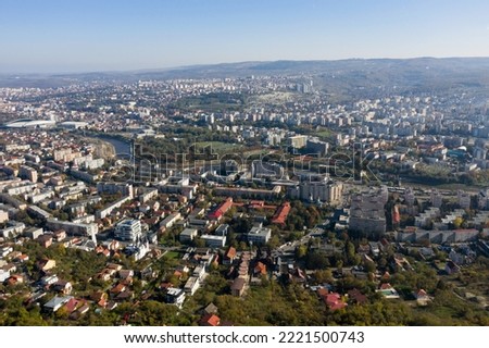 Aerial view of Cluj Napoca city, Romania in the autumn. Urban landscape