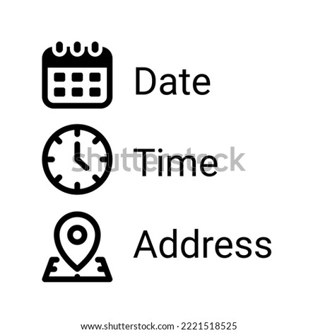 Date, Time, Address or Place Icons Symbol Royalty-Free Stock Photo #2221518525