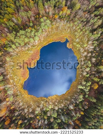 The picture presents lake surrounded by trees in autumn colours. This lake is located in Kashubian Landscape Park, Nature Reserve "Żurawie Chrusty", Poland.
