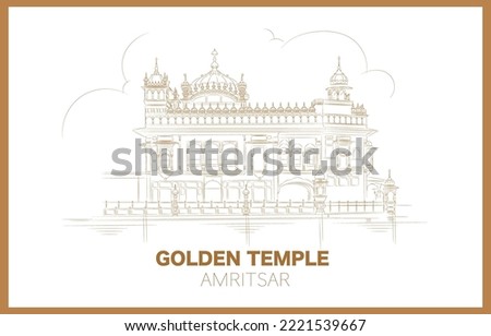 golden temple amritsar line drawing illustration Royalty-Free Stock Photo #2221539667