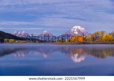 Autumn view of Mount Moran and Snake River, Grand Teton National Park, Wyoming Royalty-Free Stock Photo #2221567999