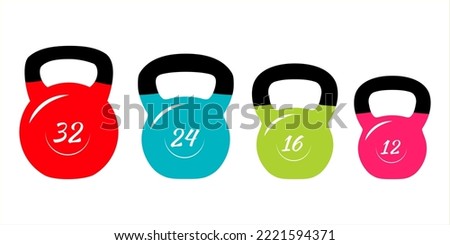 Collection of classic kettlebells isolated on white background. Fitness symbol. Gym equipment. Vector illustration