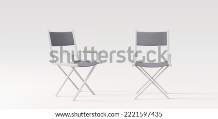 3d two realistic producer chair, director chair, on a grey  background. Vector illustration. Royalty-Free Stock Photo #2221597435