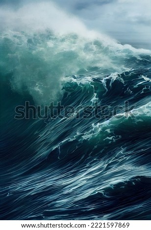 Rough sea with storm in the middle of a big storm with strong waves Royalty-Free Stock Photo #2221597869
