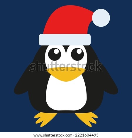 simple vector illustration cartoon penguin with red hat