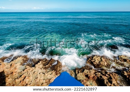 blue sea shore in a beautiful morning in the caribbean