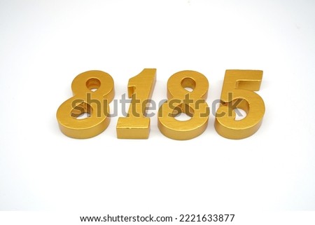  Number 8185 is made of gold-painted teak, 1 centimeter thick, placed on a white background to visualize it in 3D.                                 