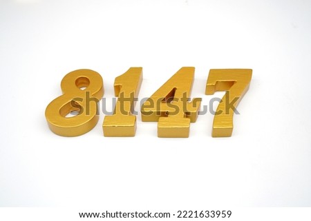  Number 8147 is made of gold-painted teak, 1 centimeter thick, placed on a white background to visualize it in 3D.                               