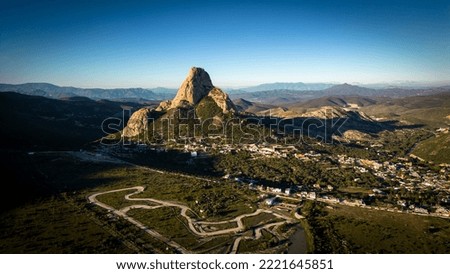 Peña de Bernal photographed from above Royalty-Free Stock Photo #2221645851