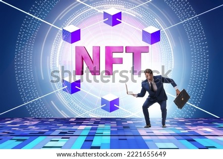 Businessman in NFT non fungible concept
