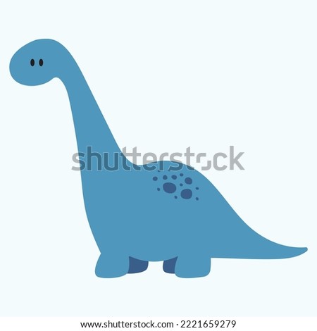 Flat vector illustration of a blue dinosaur with a long neck