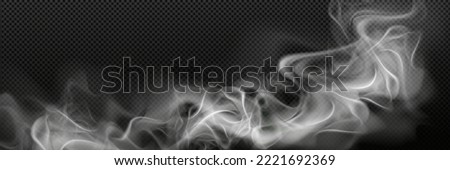 Smoke cloud png isolated on transparent background. Realistic vector illustration of poisonous nicotine smog from smoldering cigarette or fire. White steam, mist. Hypnotizing magic haze, evaporation