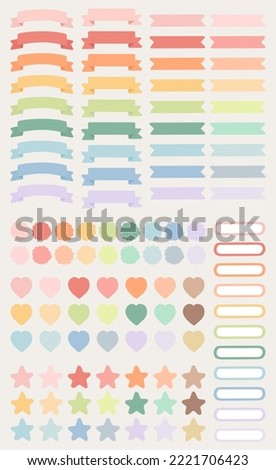different pastel colored ribbons labels banners stickers collection.