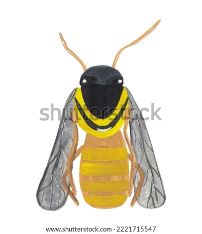 Melipona Tropical Bee gouache illustration isolated on white background. Cute black and yellow insect, honey keeper, tropical animal. Scrapbook design element, opague watercolor clipart. Hand painted.