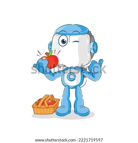 the humanoid robot eating an apple illustration. character vector