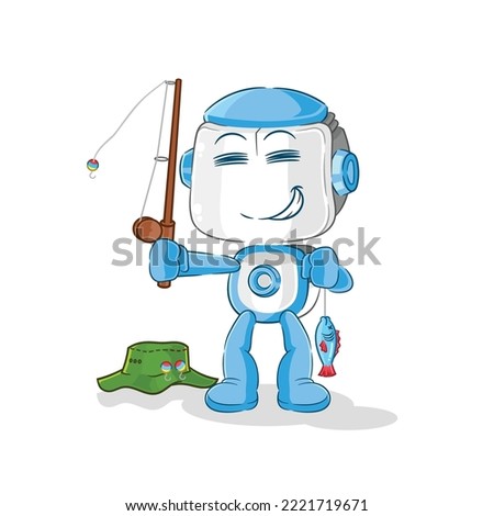 the humanoid robot fisherman illustration. character vector