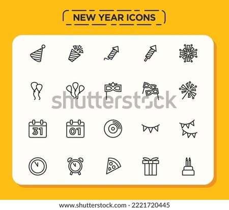 New Year Icons Set Line Style