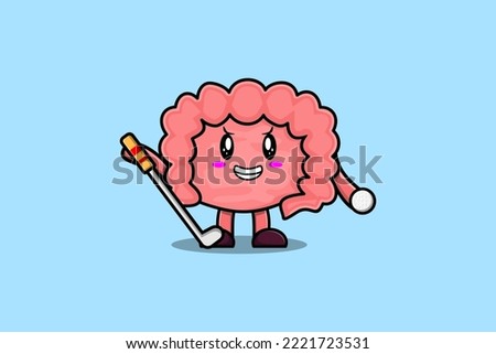 Cute cartoon Intestine character playing golf in concept flat cartoon style illustration