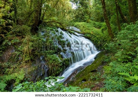 First waterfall on the Kew Mae Pan Nature Trail at Doi Inthanon in Chiang Mai, Thailand Royalty-Free Stock Photo #2221732411