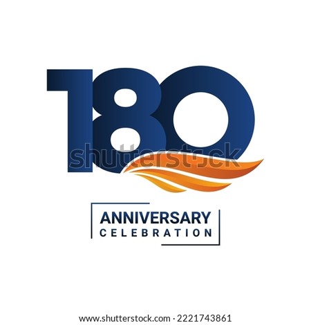 Anniversary celebration decoration. Blue number 180 with orange wings on a white background. Vector illustration EPS10