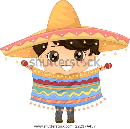 Illustration of a Boy wearing Mexican Costume 